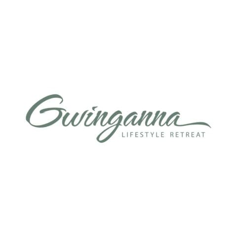 The "Gwinganna Lifestyle Retreat" logo features elegant, green cursive letters.