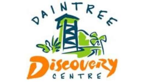 Logo of the Daintree Discovery Centre, featuring a stylized observation tower, palm tree, and foliage with the text "Daintree Discovery Centre." The design emphasizes nature and exploration.