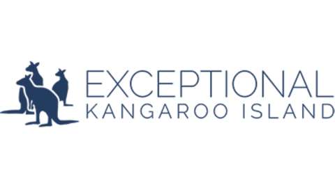 Logo of Exceptional Kangaroo Island featuring silhouettes of three kangaroos and the text "Exceptional Kangaroo Island," representing ecotourism and sustainable travel.