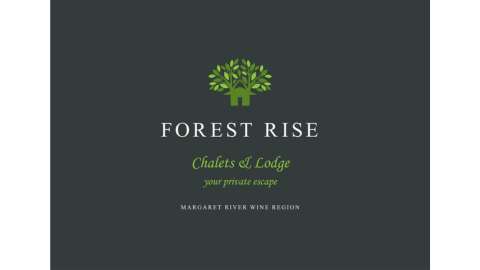 Forest Rise Chalets & Lodge logo features a tree-shaped house icon with the tagline "your private escape" beneath. This serene accommodation is nestled in the Margaret River Wine Region, offering a perfect blend of nature and tranquility.