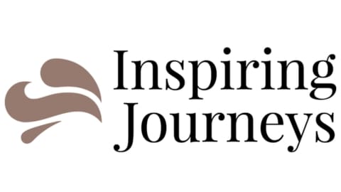 The "Inspiring Journeys" logo, featuring stylized brown wave shapes on the left, captures the essence of adventurous travel combined with motivation.