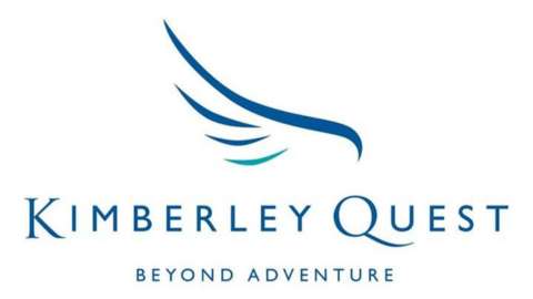 A stylized blue bird logo above the text "Kimberley Quest" with the tagline "Beyond Adventure" underneath, showcasing premium tour opportunities.