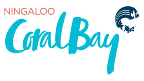 Logo for Ningaloo Coral Bay, featuring the text "Ningaloo Coral Bay" with a stylized marine design on the upper right, highlighting its connection to nature.