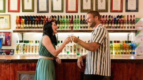 Couple in from of the bar at Tamborine Mountain Distillery