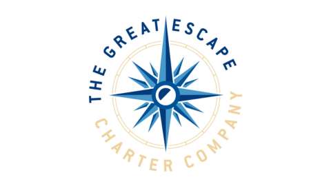 Logo of The Great Escape Charter Company featuring a blue compass rose with the company name encircling it, highlighting their commitment to sustainable tours.