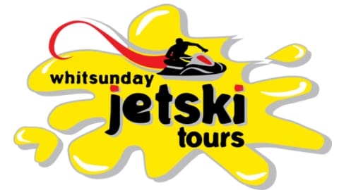 Logo of Whitsunday Jetski Tours featuring a silhouette of a person on a jetski with a yellow splash background, emphasizing nature and ecotourism.