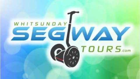 Logo for Whitsunday Segway Tours featuring a graphic of a Segway against a blue and sustainable blue gradient background.