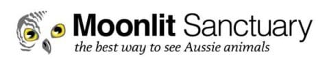 Logo of Moonlit Sanctuary featuring an owl illustration and the tagline "the best way to see Aussie animals," highlighting nature and sustainable practices.